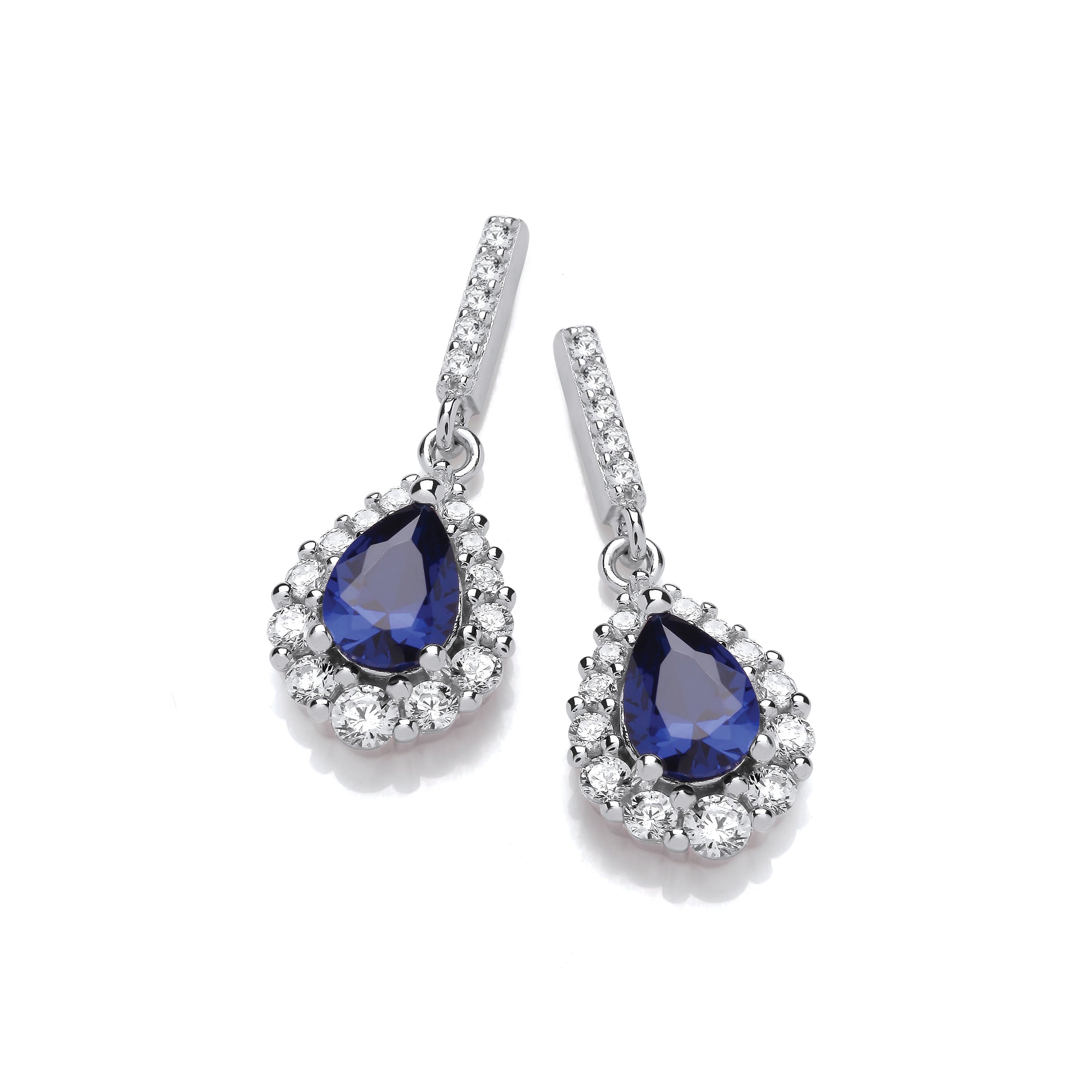 925 Sterling Silver Blue Tear Drop Cubic Zirconia Silver Earrings J-Jaz