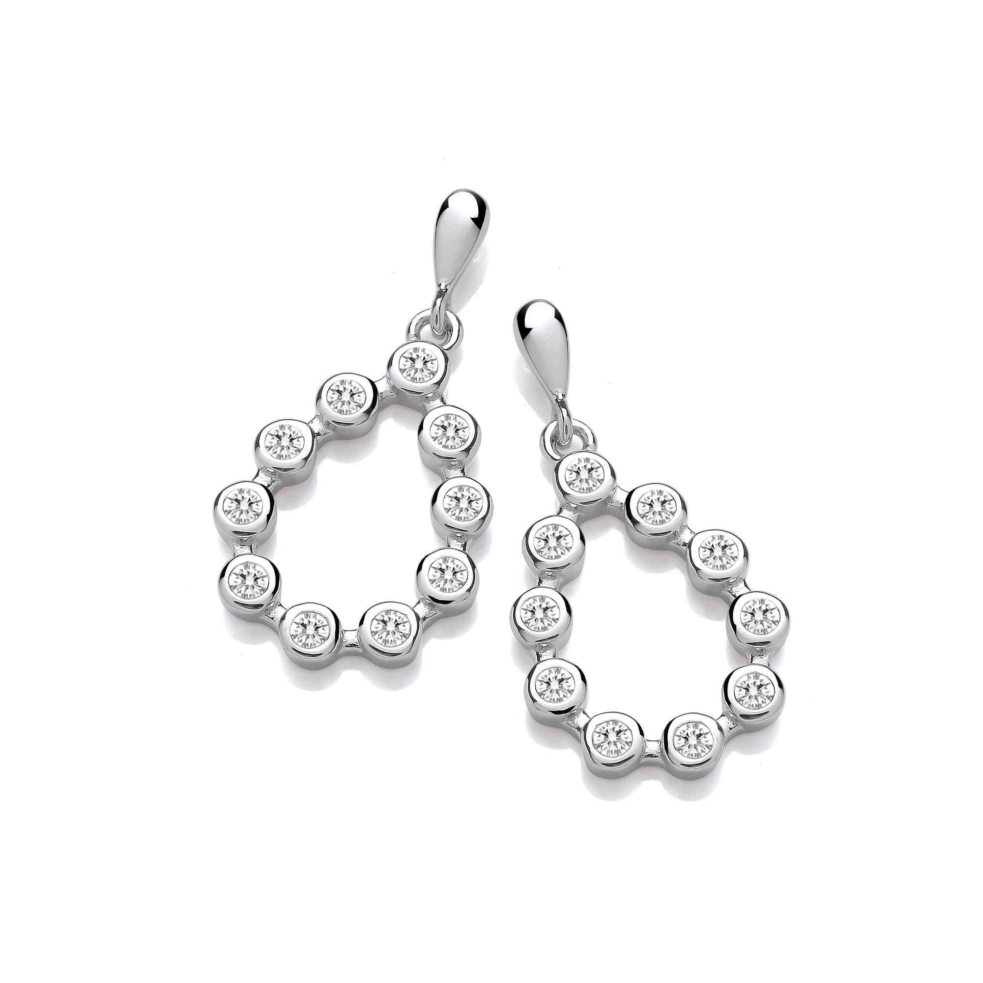 925 Sterling Silver Rubover Tear Drop Cubic Zirconia Earrings J-Jaz