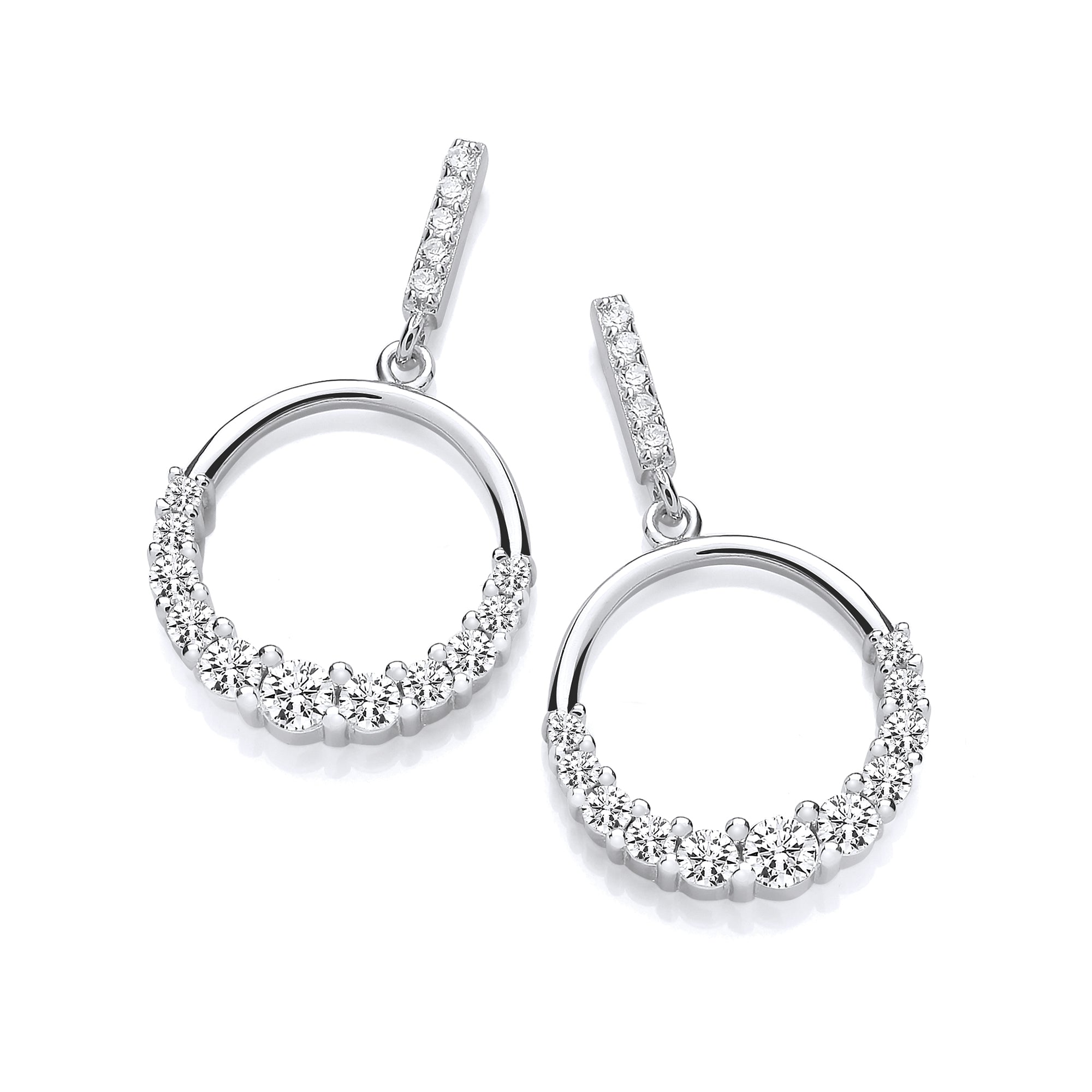 925 Sterling Silver Circle of Life with Graduated CZs Silver Drop Earrings