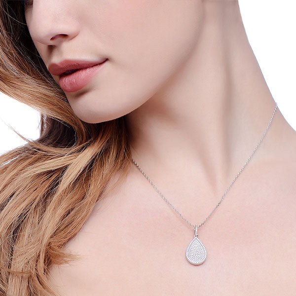 925 Sterling Silver Micro Pave' Pear Shape Pendant with 18" Chain J-Jaz