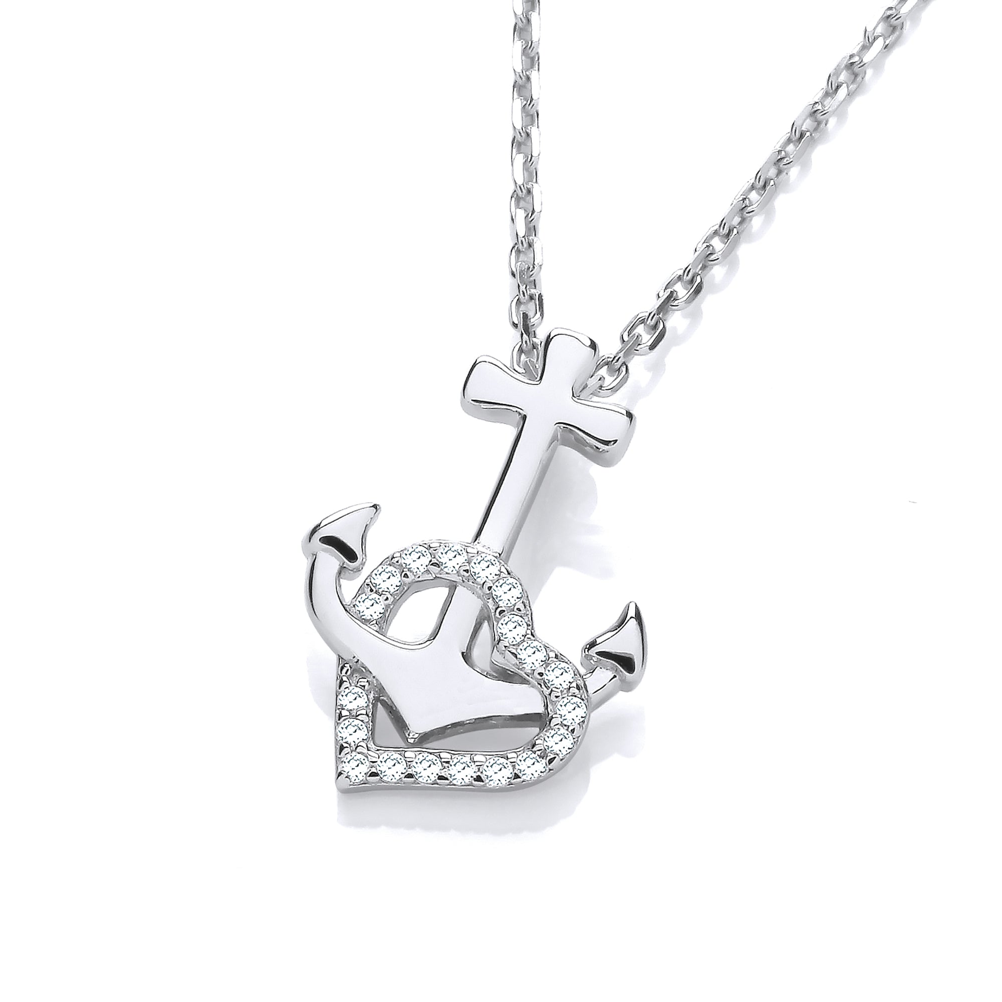 925 Sterling Silver Anchor CZ Heart Pendant with Chain J-Jaz