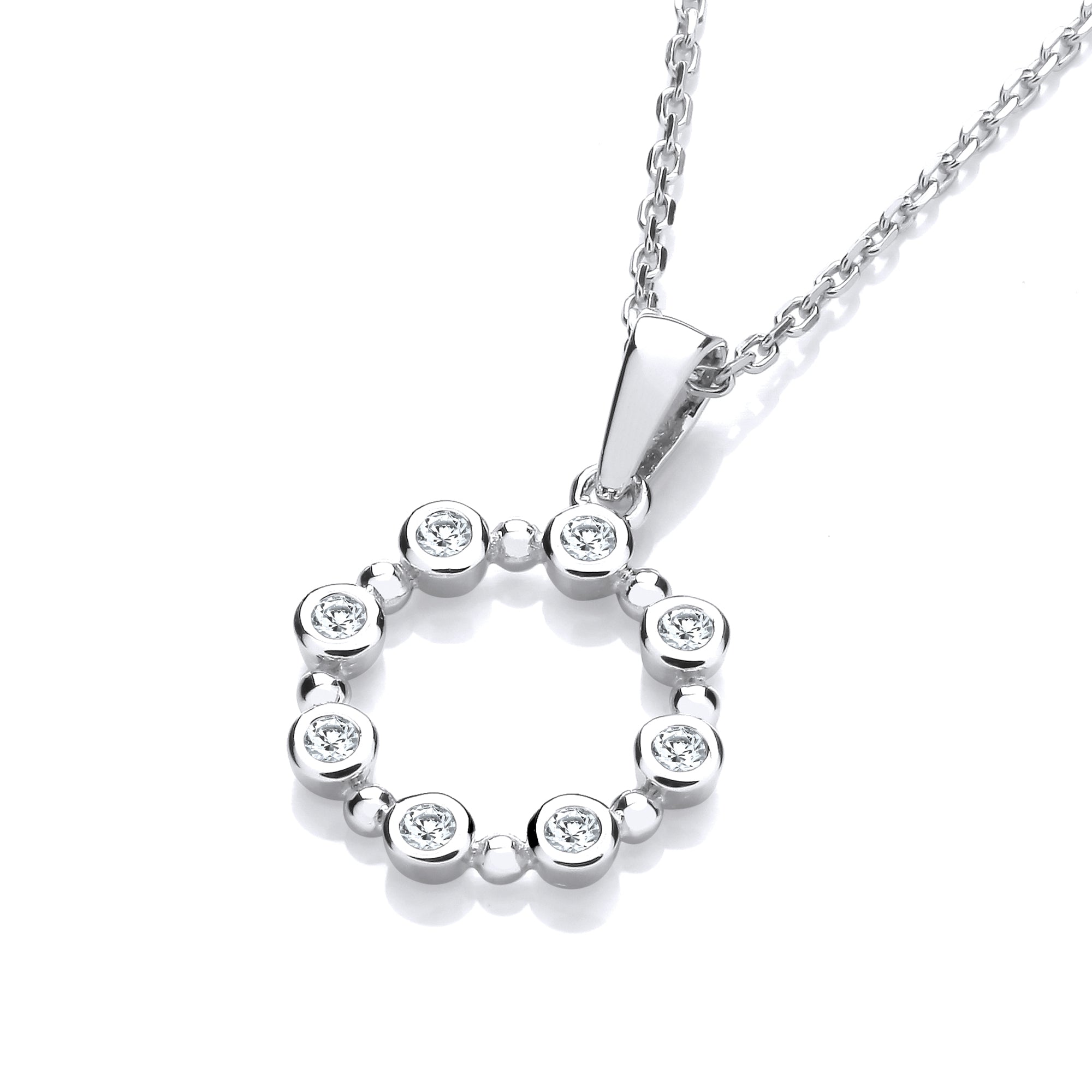 925 Sterling Silver Rubover CZs Circle Pendant with Chain J-Jaz
