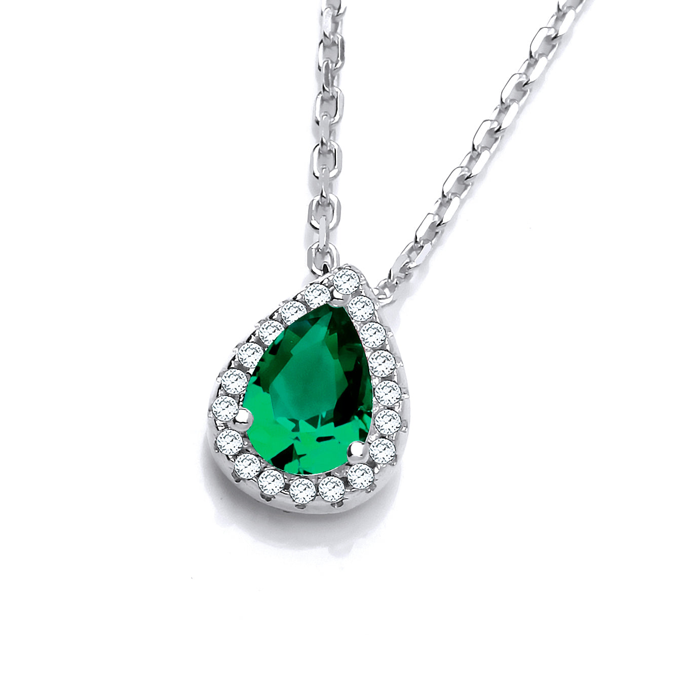 925 Sterling Emerald Green Cz Pendant with Chain J-Jaz
