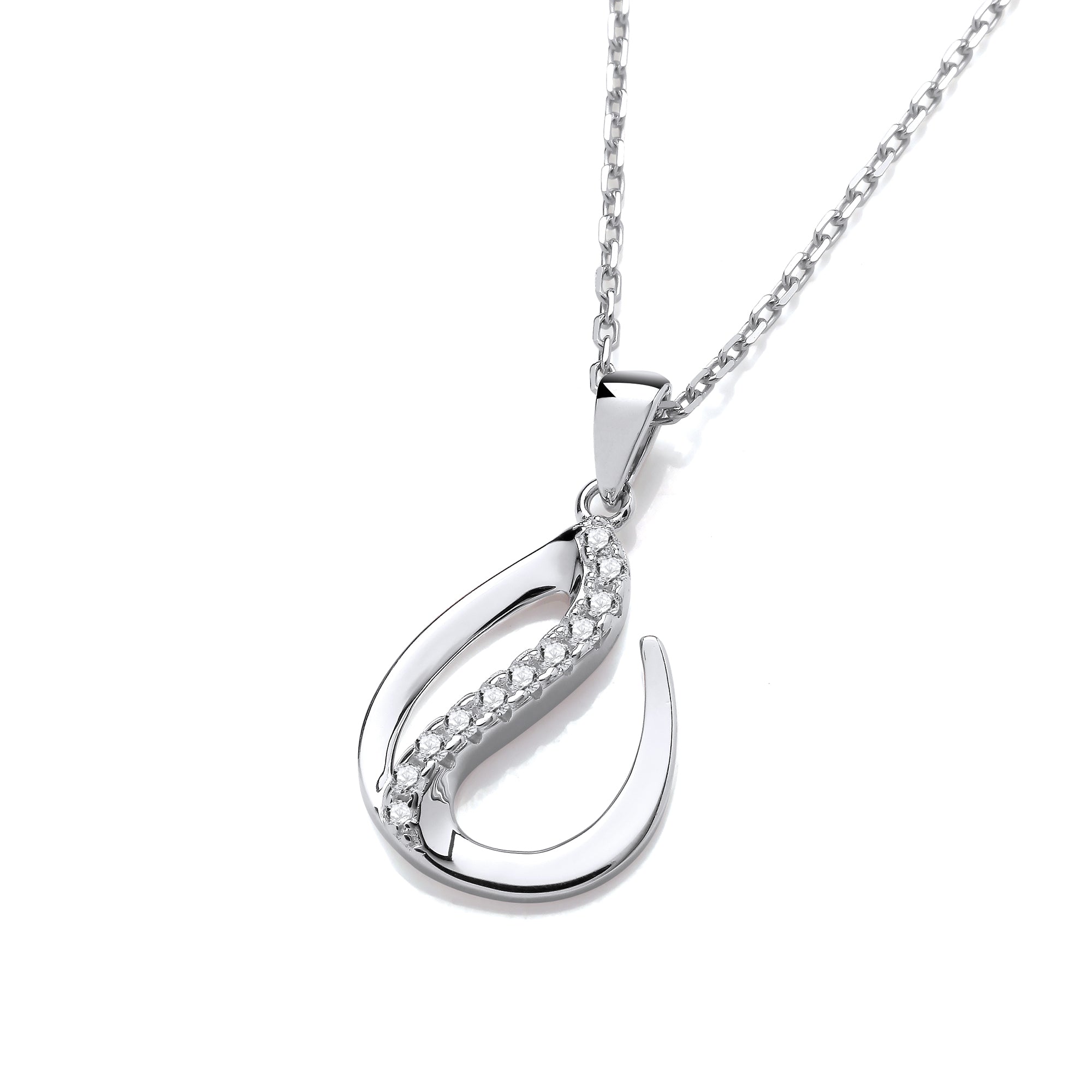 925 Sterling Silver Flat Tear Drop Silver Pendant with Chain J-Jaz