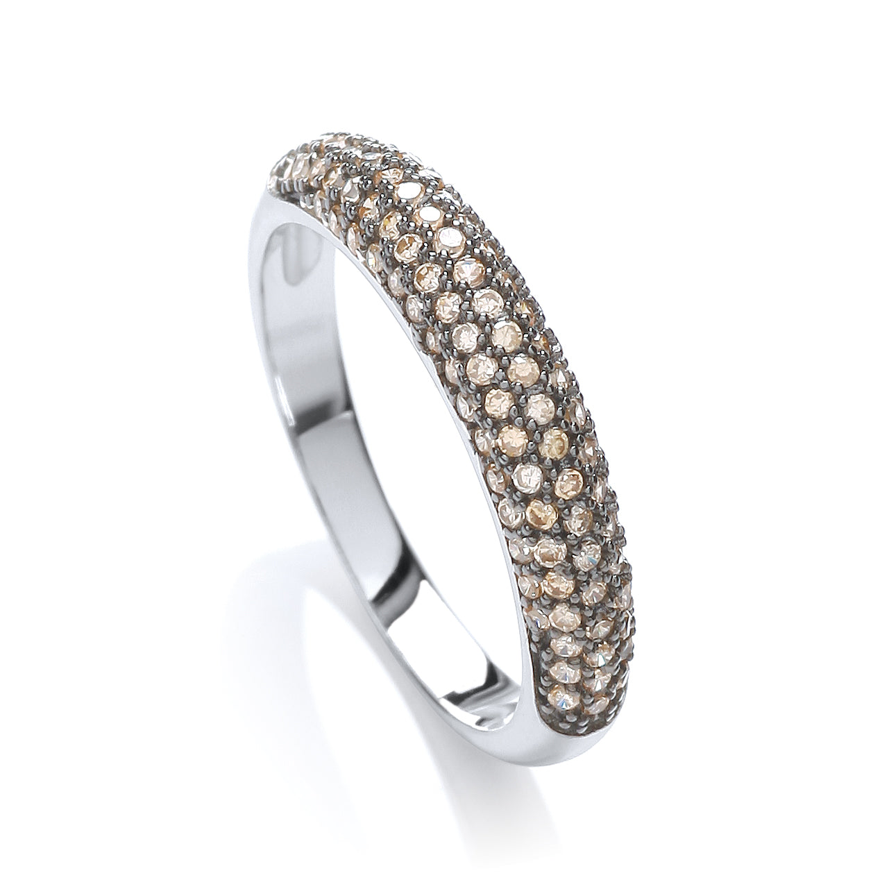 925 Sterling Silver Micro Pave' Dome Ring Champagne Cz J-Jaz