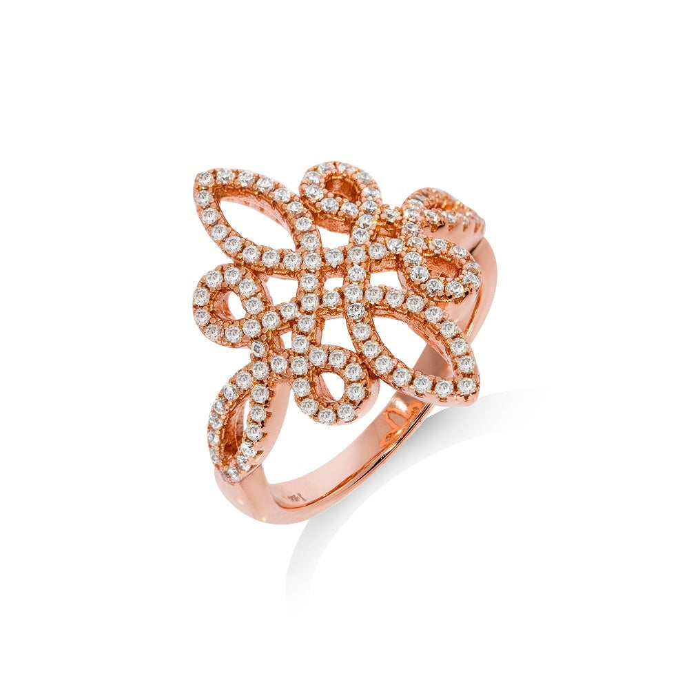925 Sterling Silver Micro Pave Rose Coated Fancy Silver Cz Ring J-Jaz