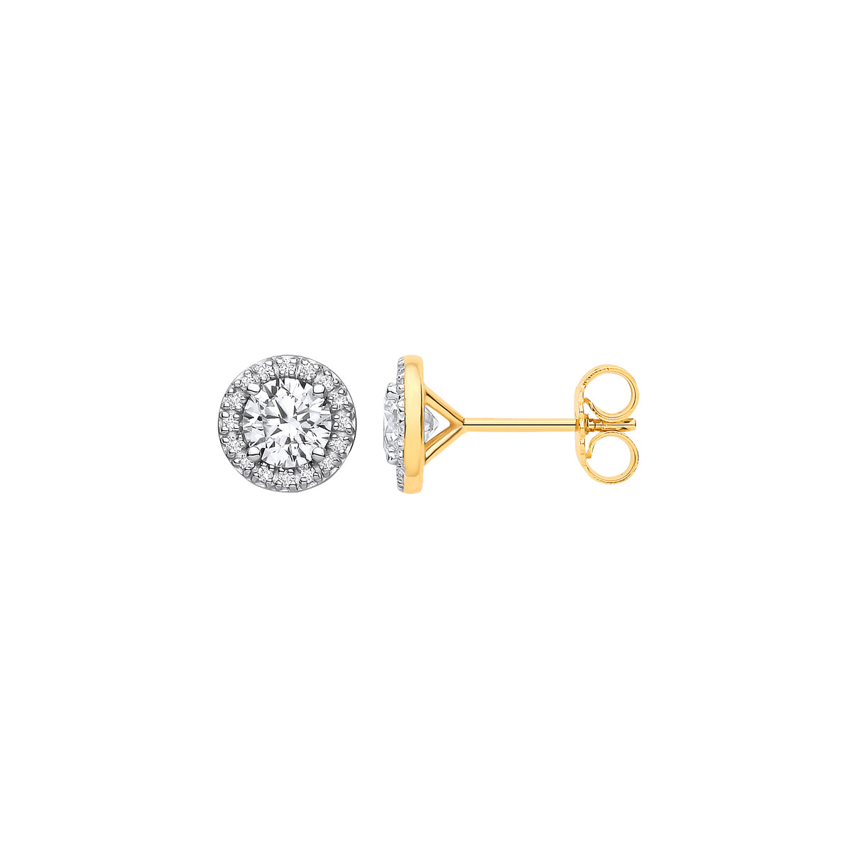 9ct Yellow Gold 1.16ct Solitaire Lab Grown Diamond Halo Earrings IGI Certified