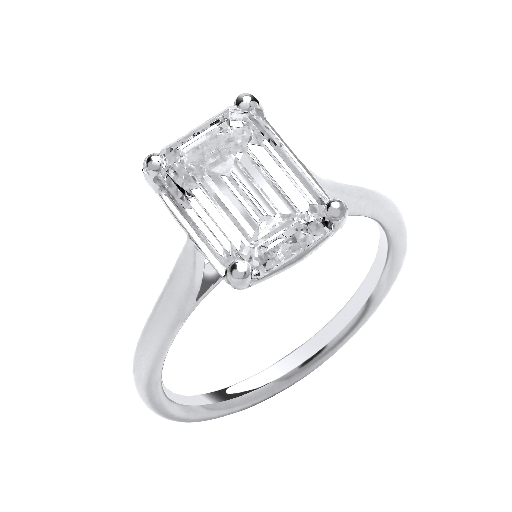 18ct White Gold 4.00ct Emerald Cut Lab Grown Diamond Ring IGI Certified