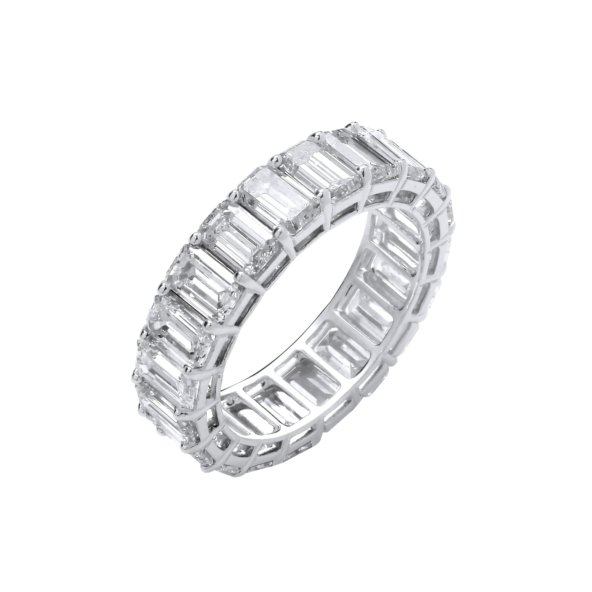 18ct White Gold 6.00ctw Emerald Cut Lab Grown Diamond Eternity Ring WGI Certified