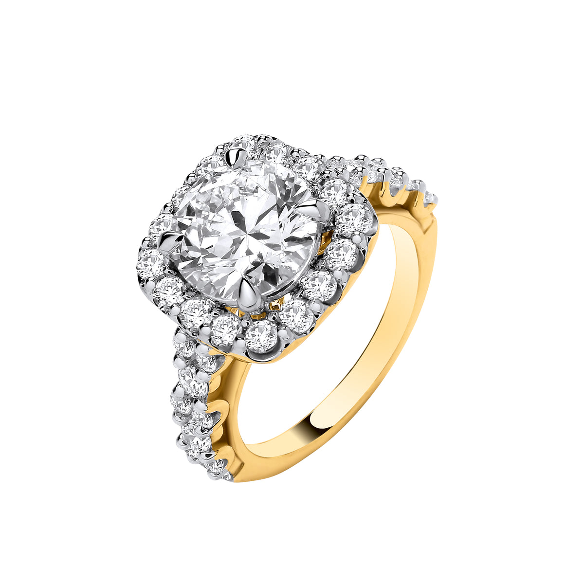 9ct Yellow Gold 4.05ct Brilliant Cut Halo Lab Grown Dress Ring IGI Certified