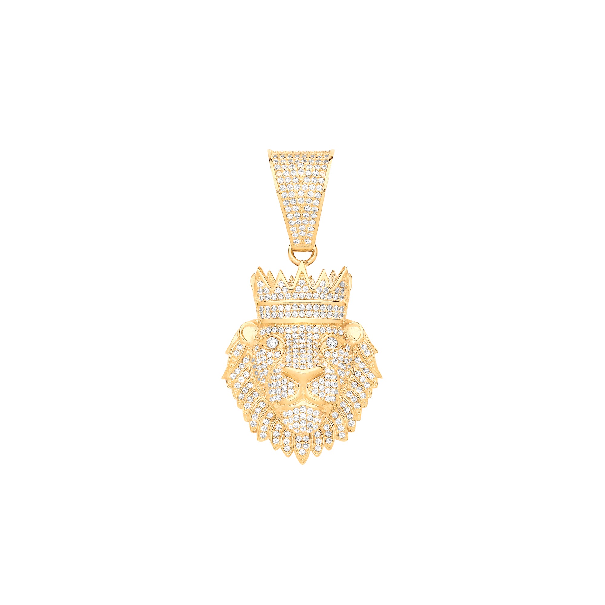 9ct Yellow Gold Cubic Zirconia Lion Face King/Crown Face Pendant
