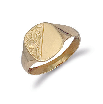9ct Yellow Gold Cushion Engraved Signet Ring