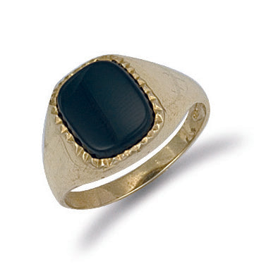 9ct Yellow Gold Plain Cushion Black Stone Ring