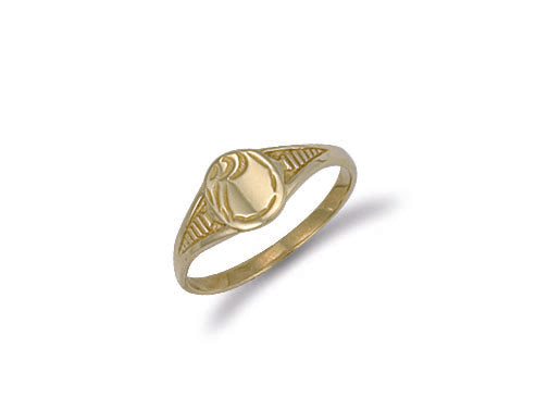 9ct Yellow Gold Childs Engraved Oval Signet Ring