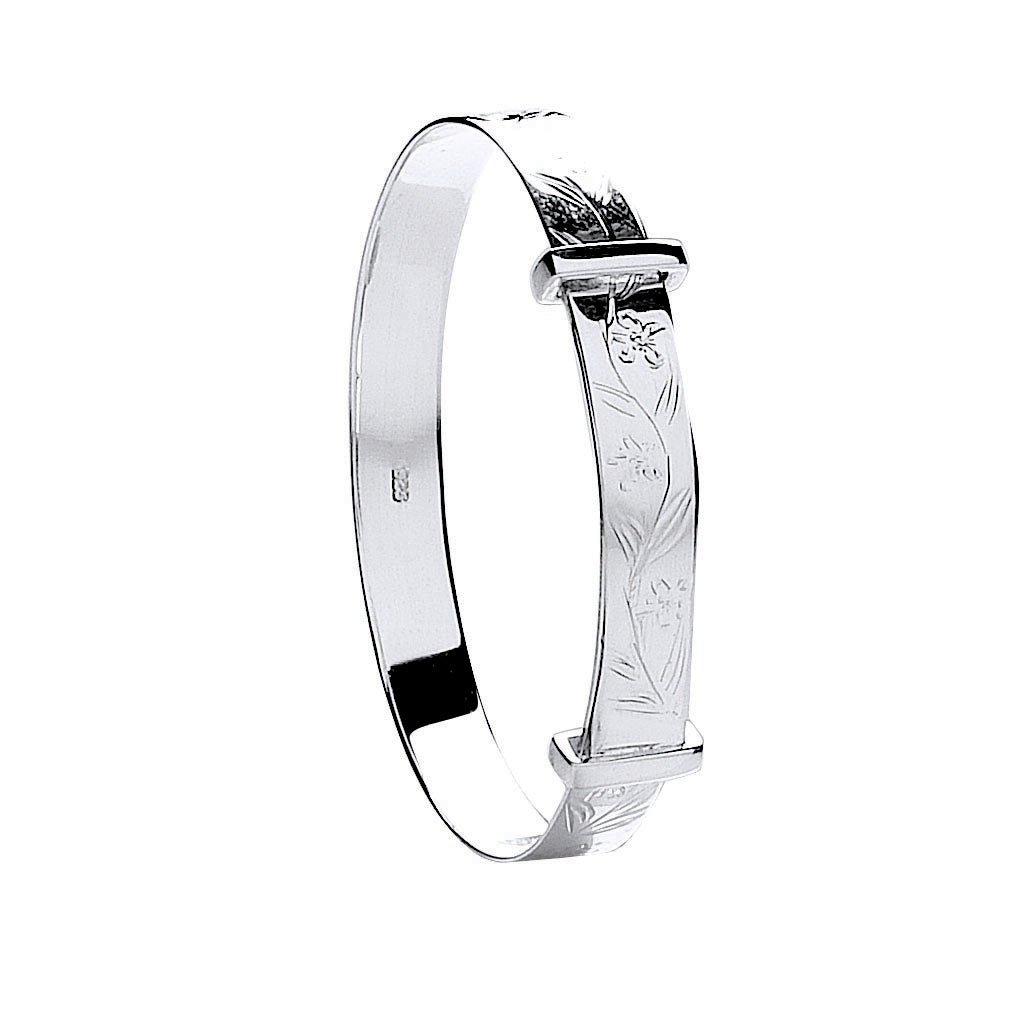 925 Sterling Silver Diamond Cut Expandable Baby Bangle