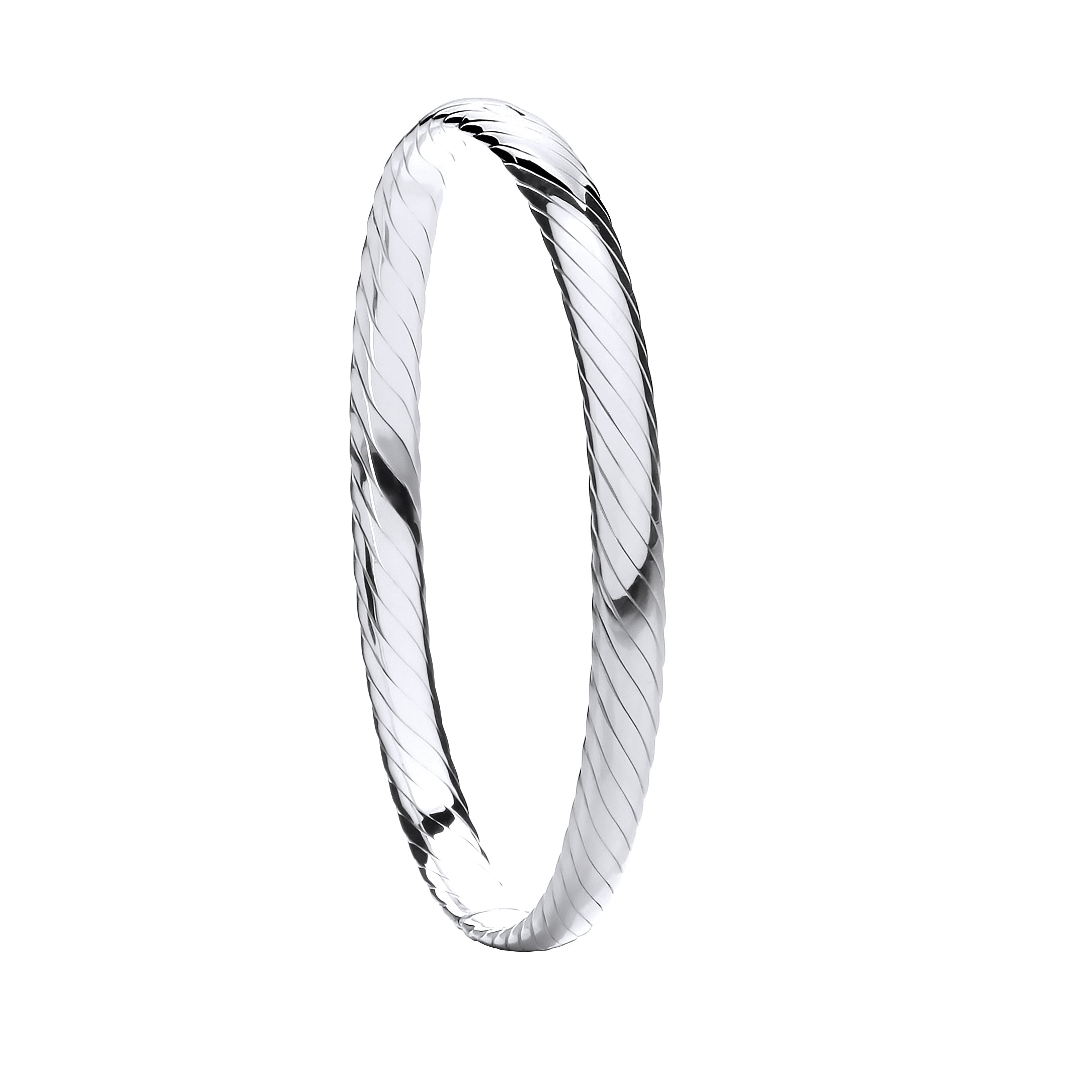 925 Sterling Silver Ribbed Ladies Bangle