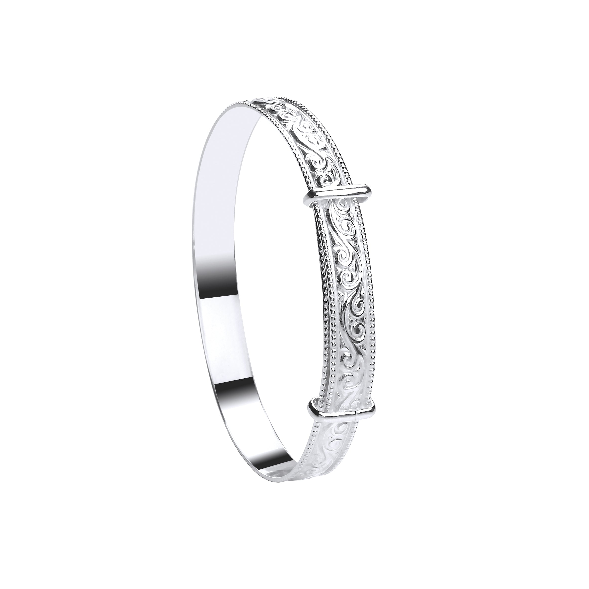 925 Sterling Silver Swirl Ribbed Edge Expandable Baby Bangle