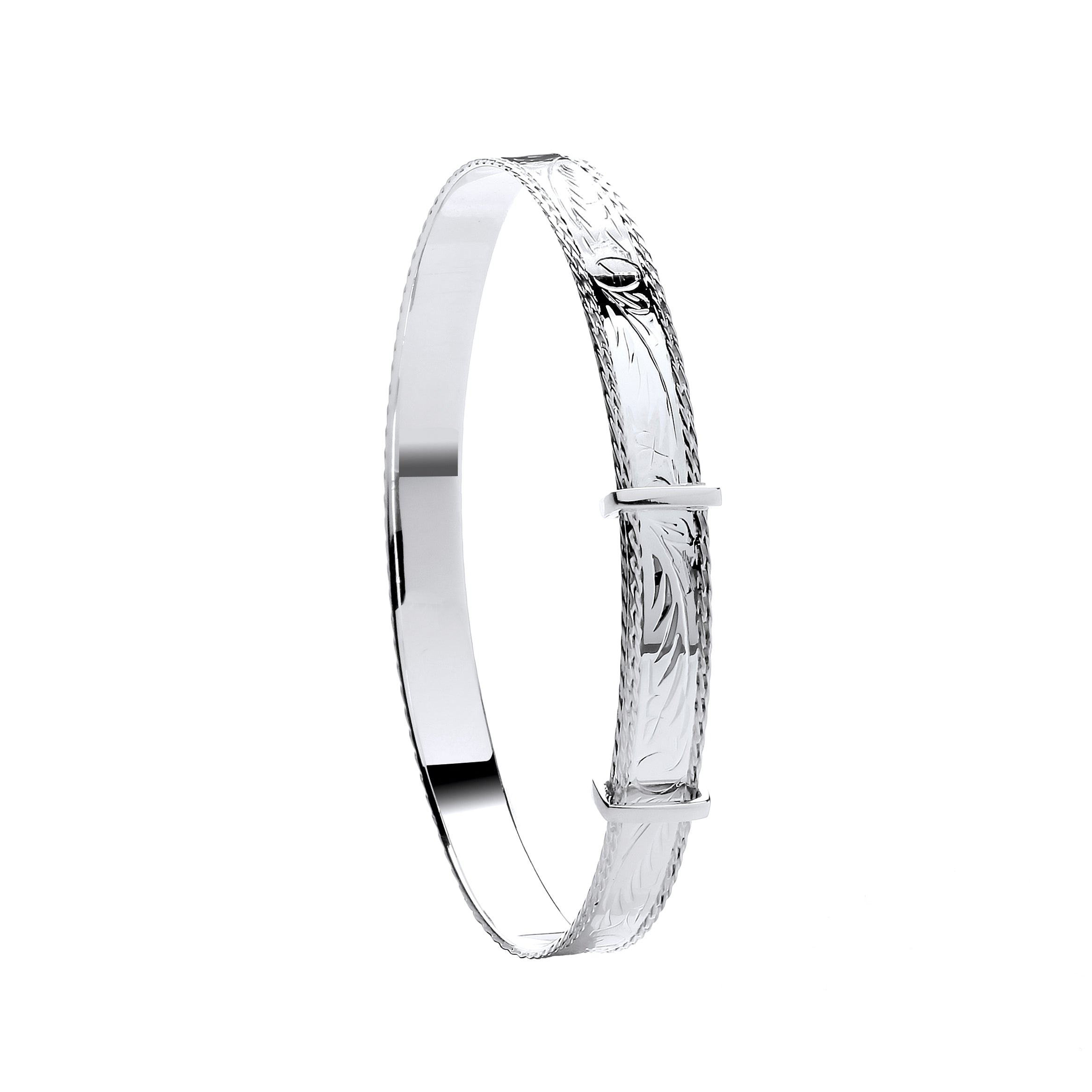 925 Sterling Silver 7mm Expandable Diamond Cut Bangle
