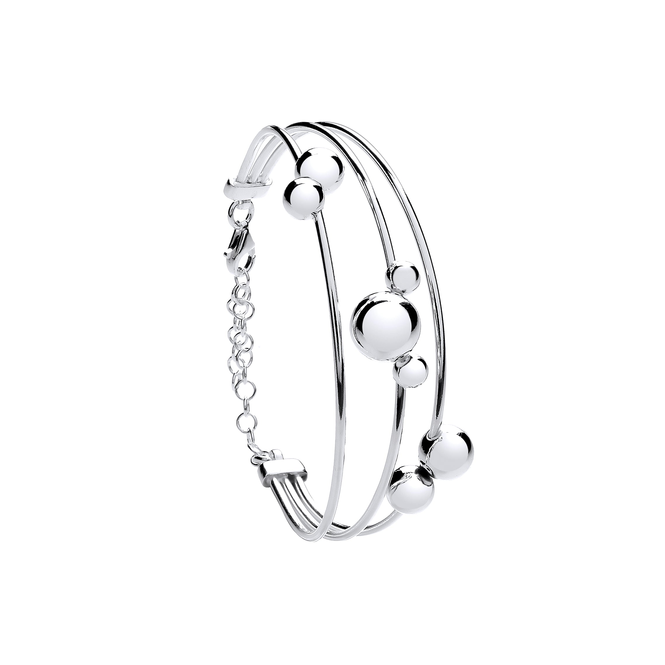925 Sterling Silver Tube & Ball Bracelet with Safety Chain
