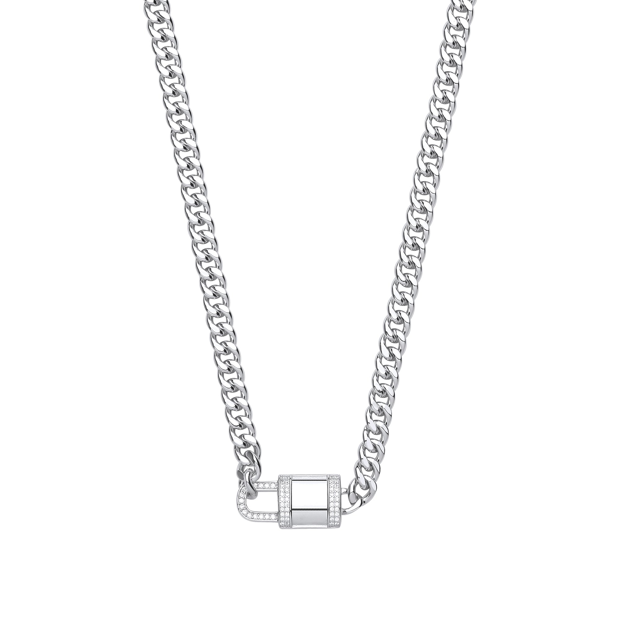 925 Sterling Silver Padlock Choker Necklace 16" Thick Chain