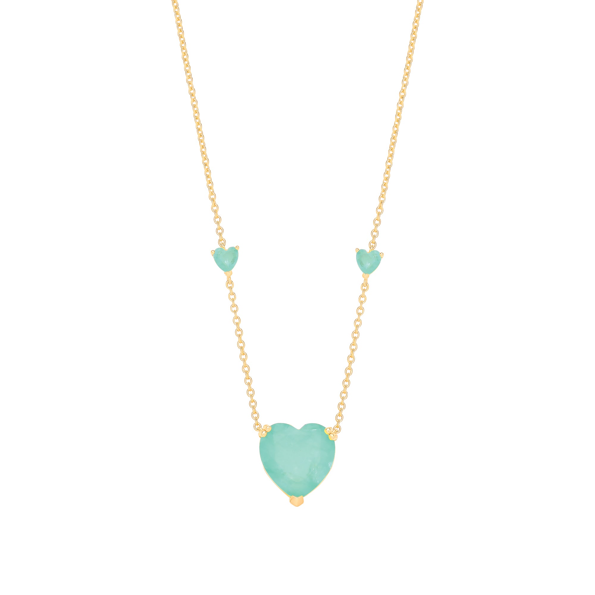 925 Sterling Silver Yellow Gold Coated Green Heart Necklace 18" Chain