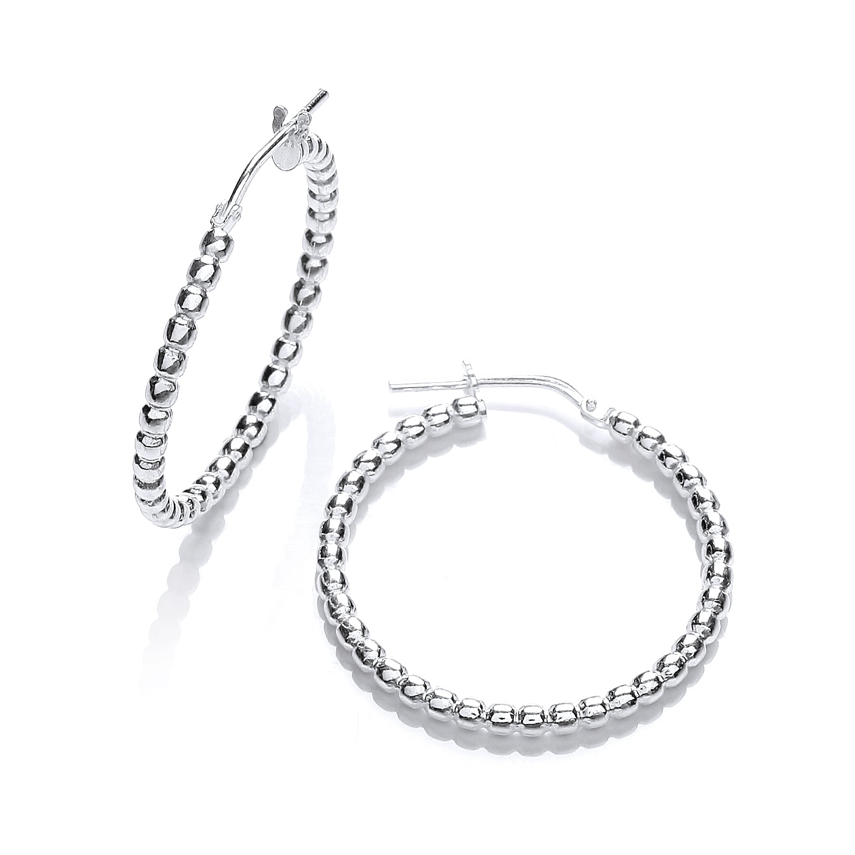 925 Sterling Silver Bead 30mm Hoop Earrings