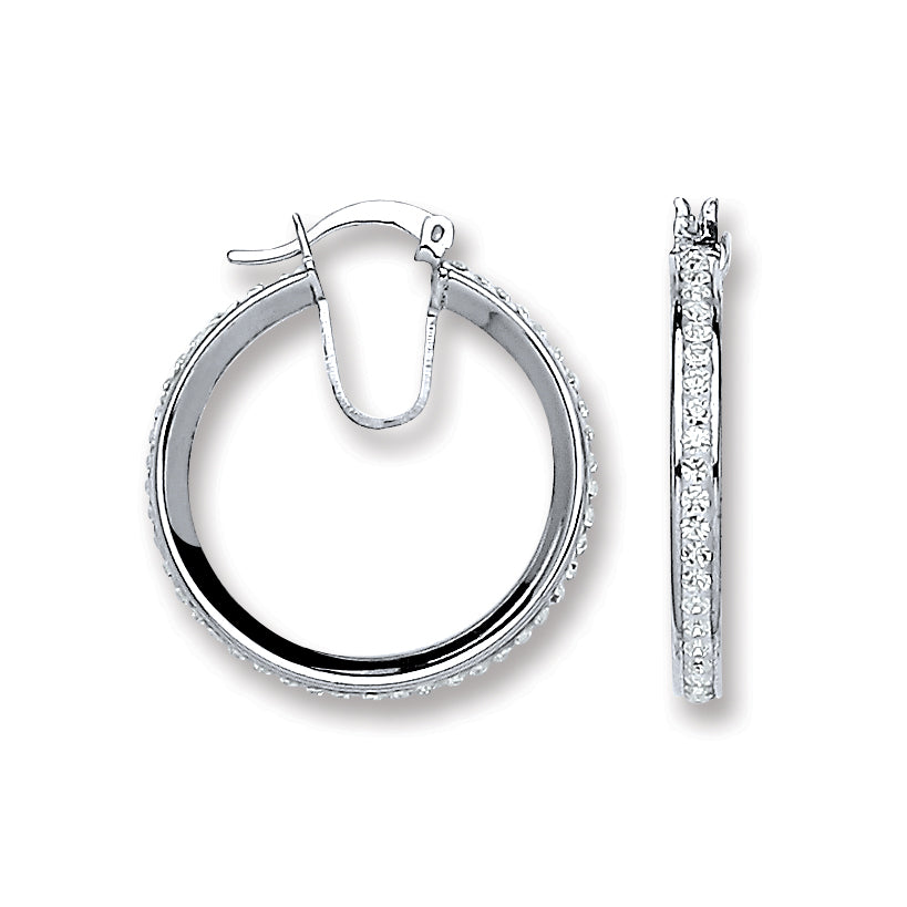 925 Sterling Silver Single Row Crystal Hoop Earrings