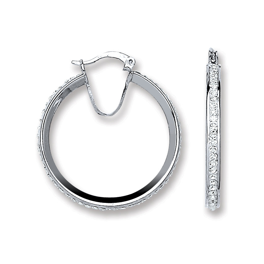 925 Sterling Silver Single Row Crystal Hoop Earrings