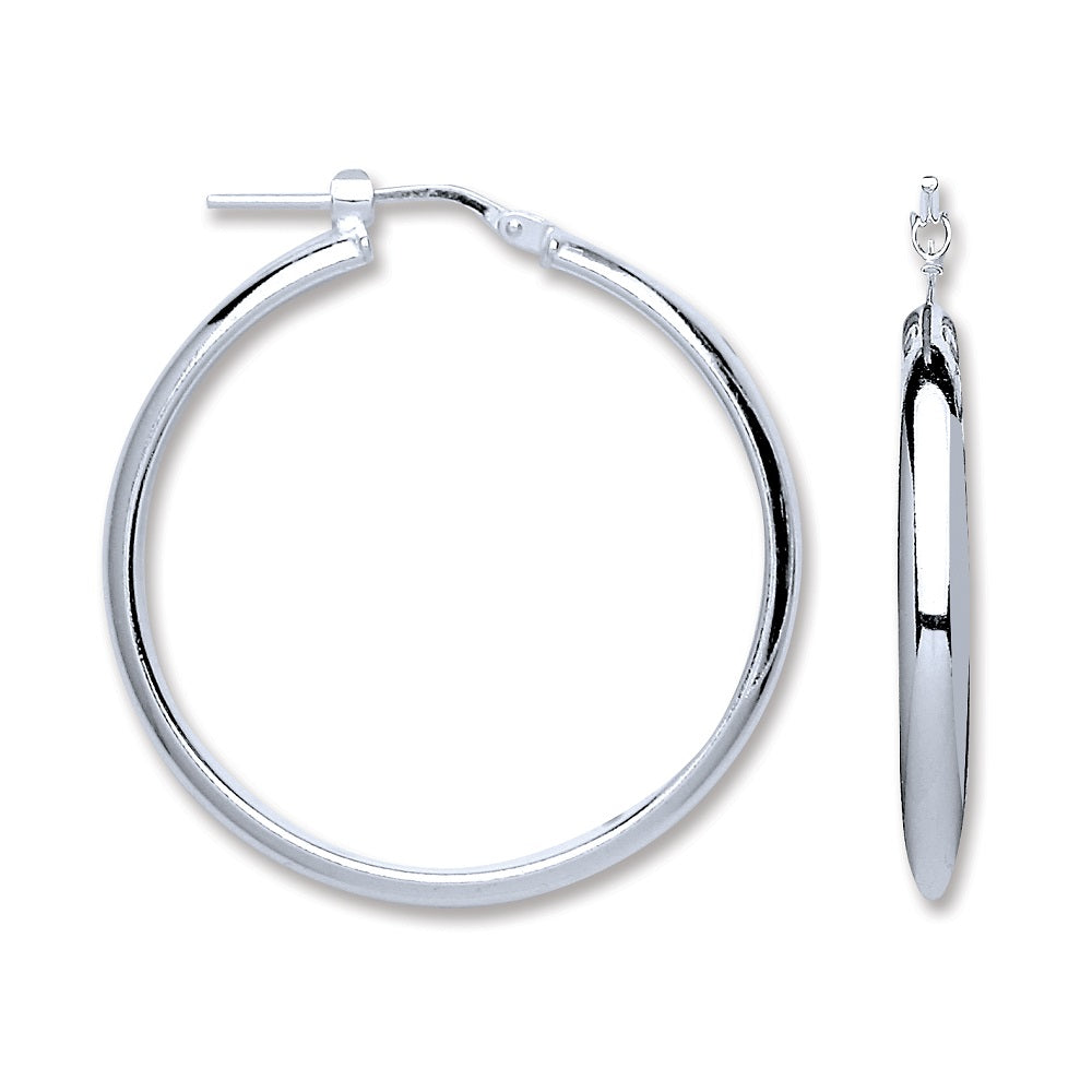 925 Sterling Silver D-Shape 35mm Hoop Earrings