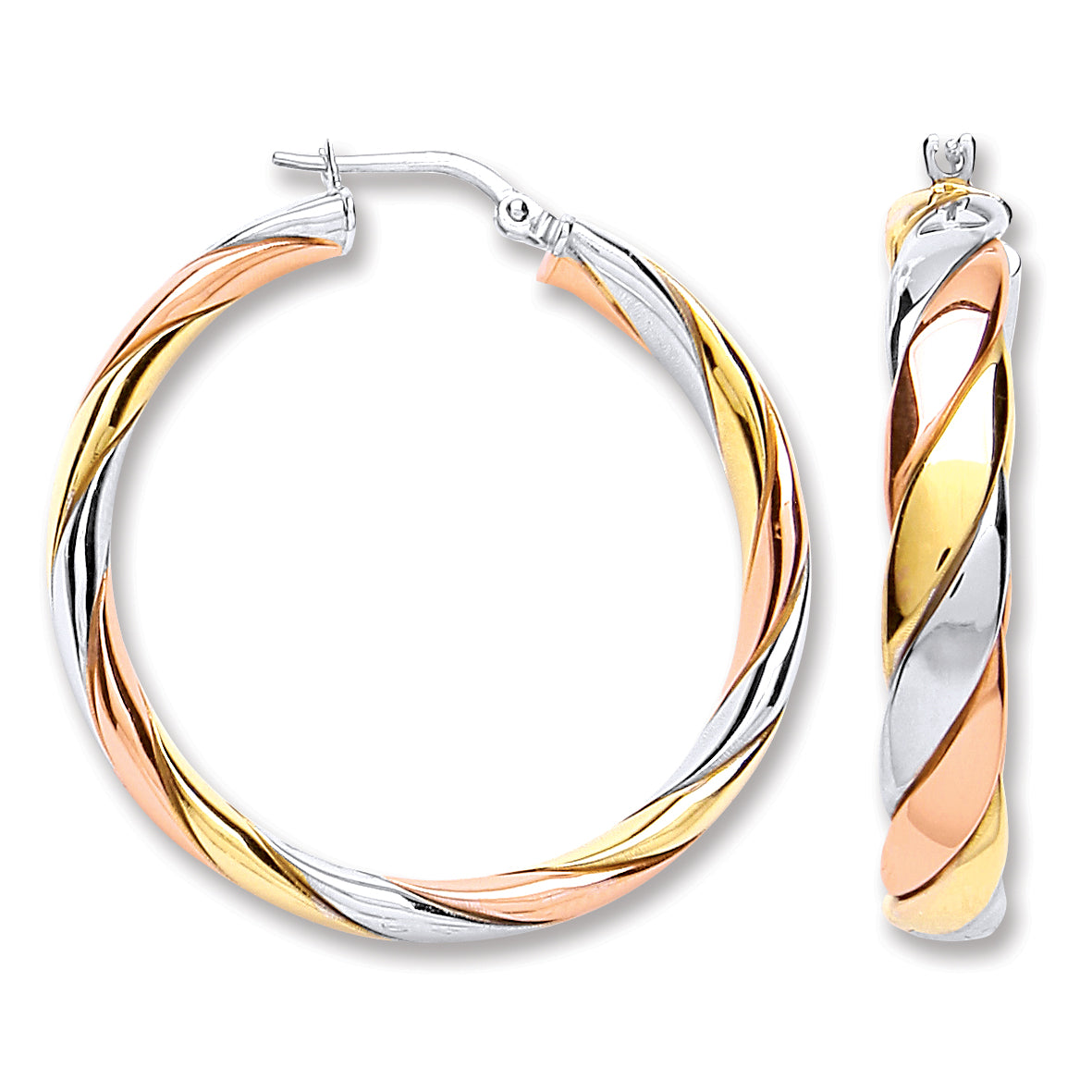 925 Sterling Silver Three Colour Round Hoop Earrings