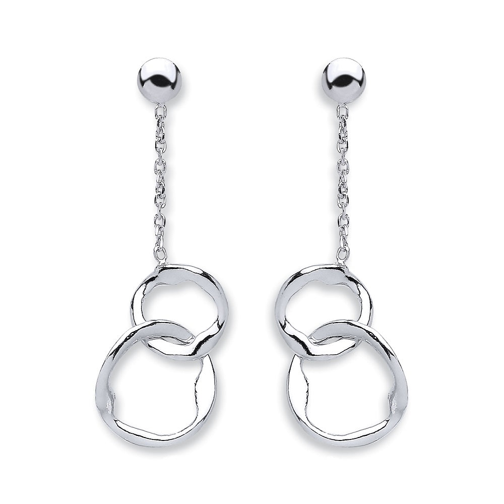 925 Sterling Silver Fancy Inter Locking Circle Drop Earrings