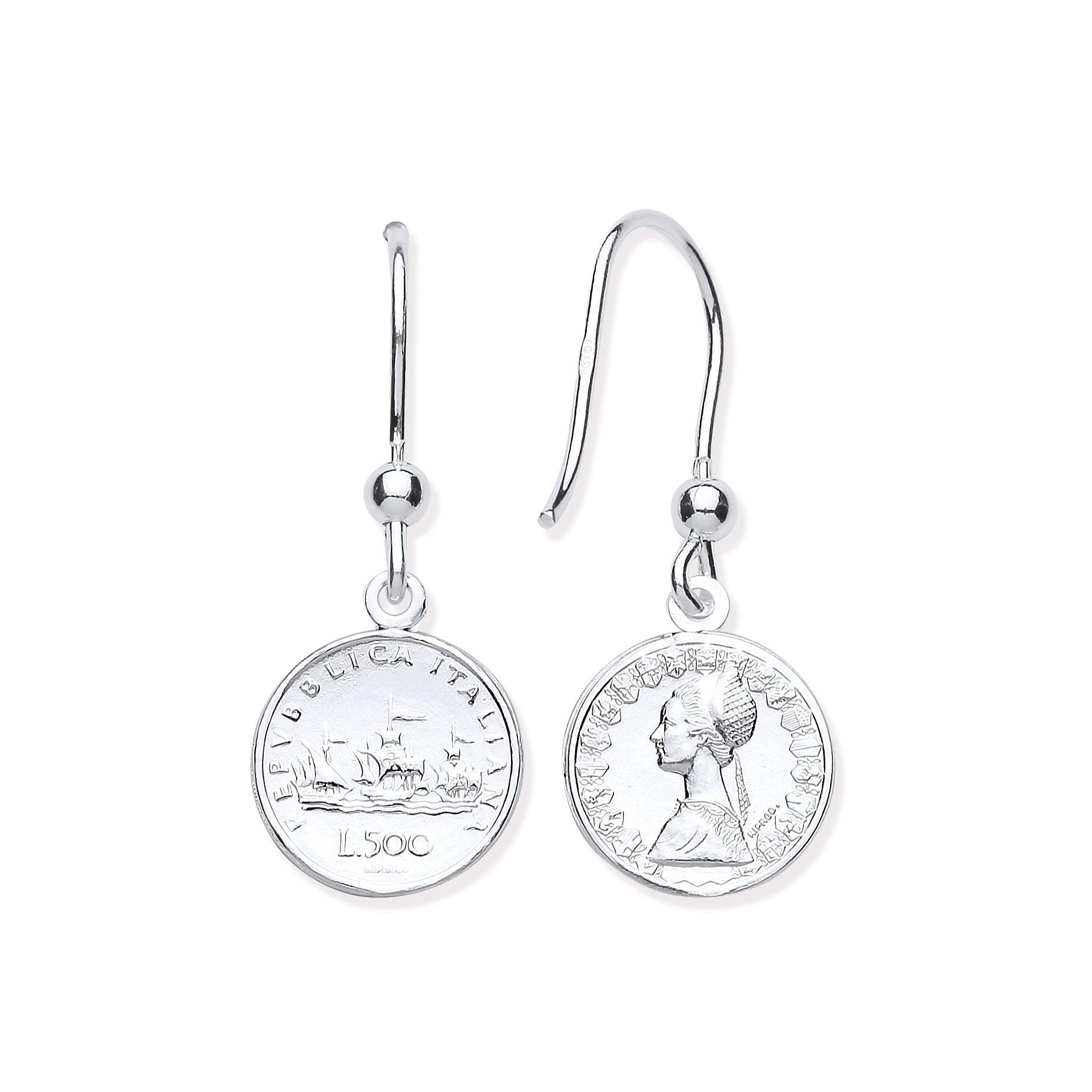 925 Sterling Silver Coin Drop Hook Earrings