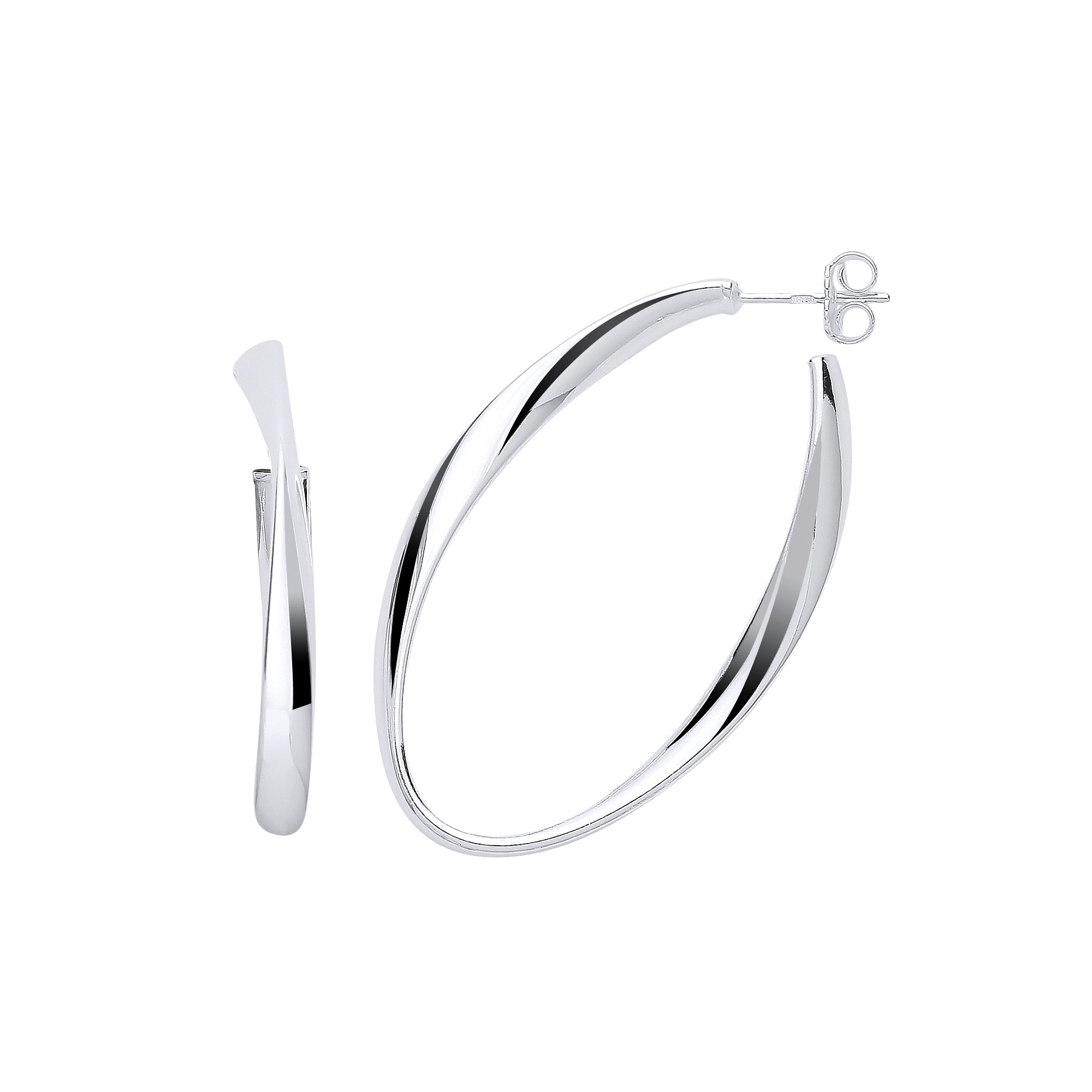 925 Sterling Silver Oval Twisted Large Hoop Earrings