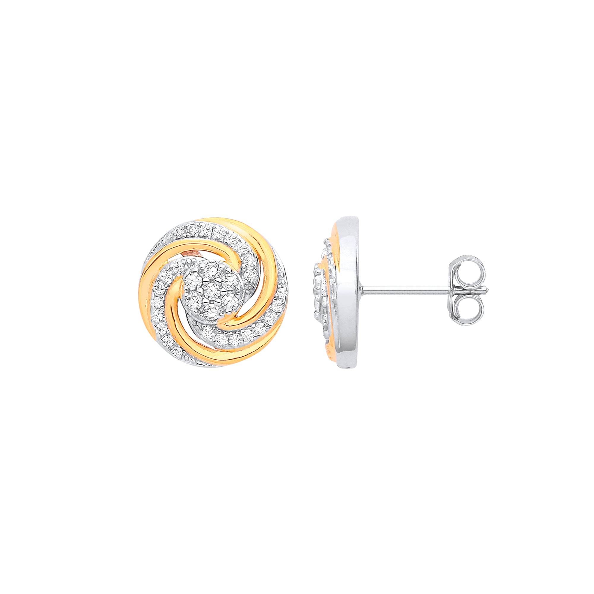 925 Sterling Silver & Yellow Gold Plated Swirl Stud