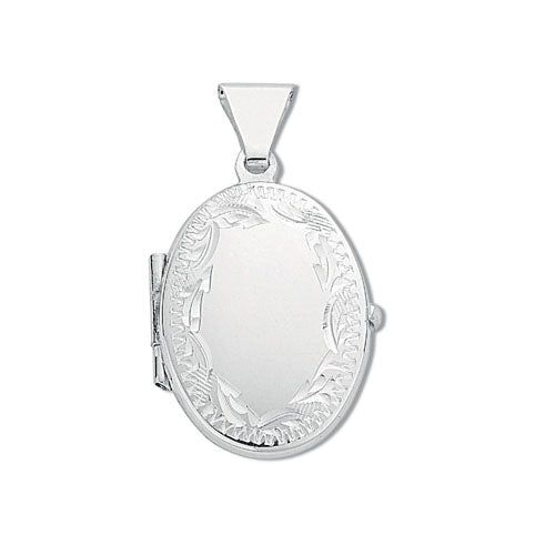 925 Sterling Silver Small Engraved Oval Shaped Locket with Chain