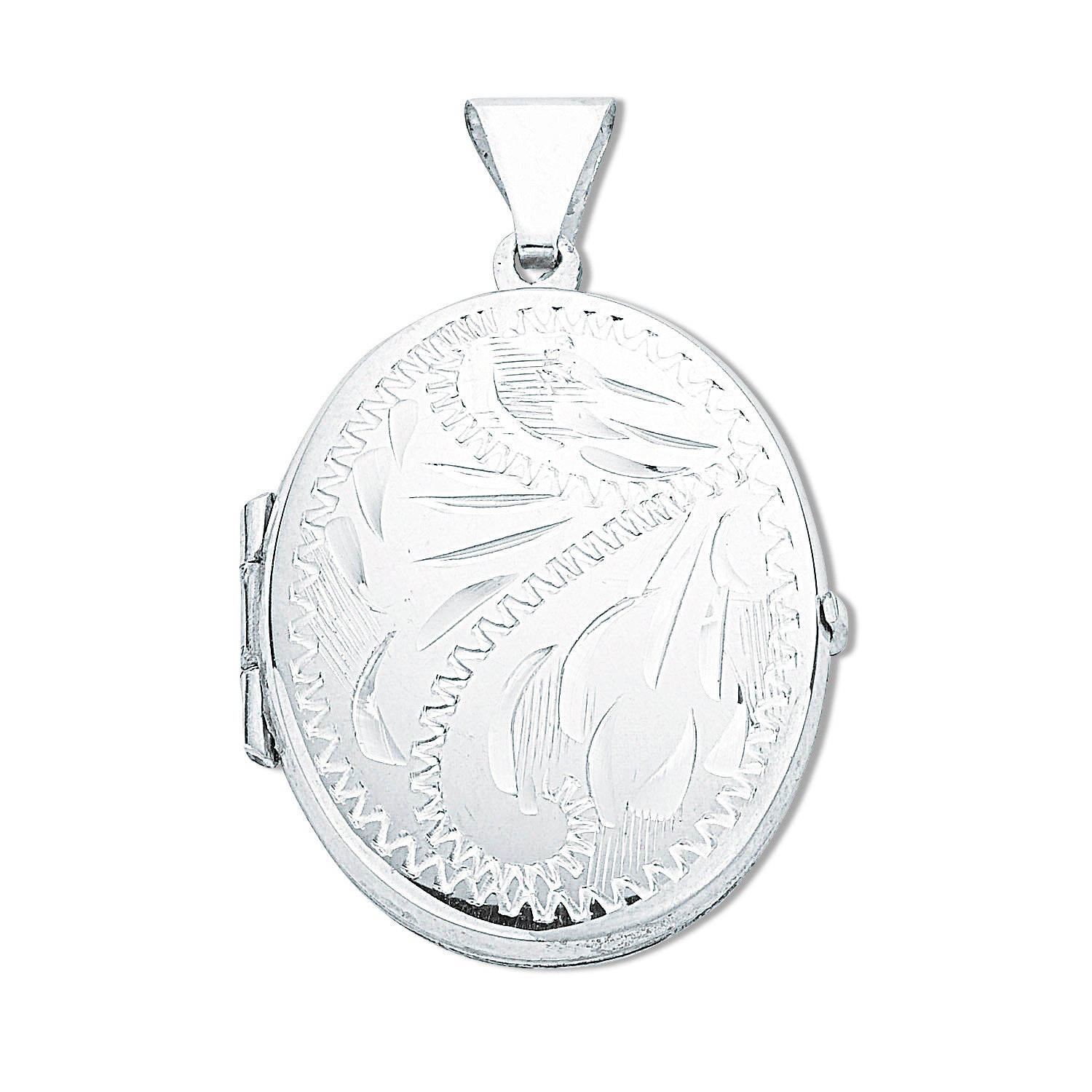 925 Sterling Silver Medium Engraved Oval Shaped Locket with Chain