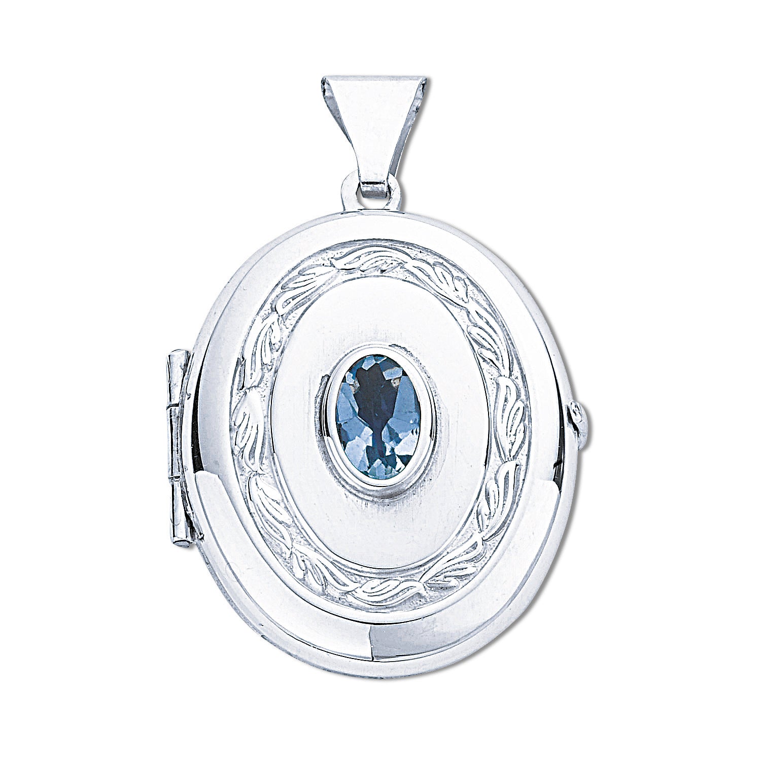925 Sterling Silver Oval Shaped Blue Topaz Set Locket with Chain