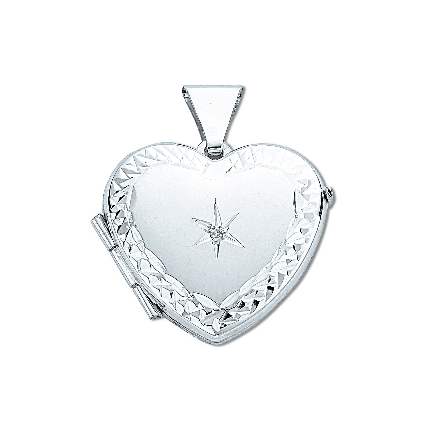 925 Sterling Silver Heart Shaped Diamond Set Locket with Chain