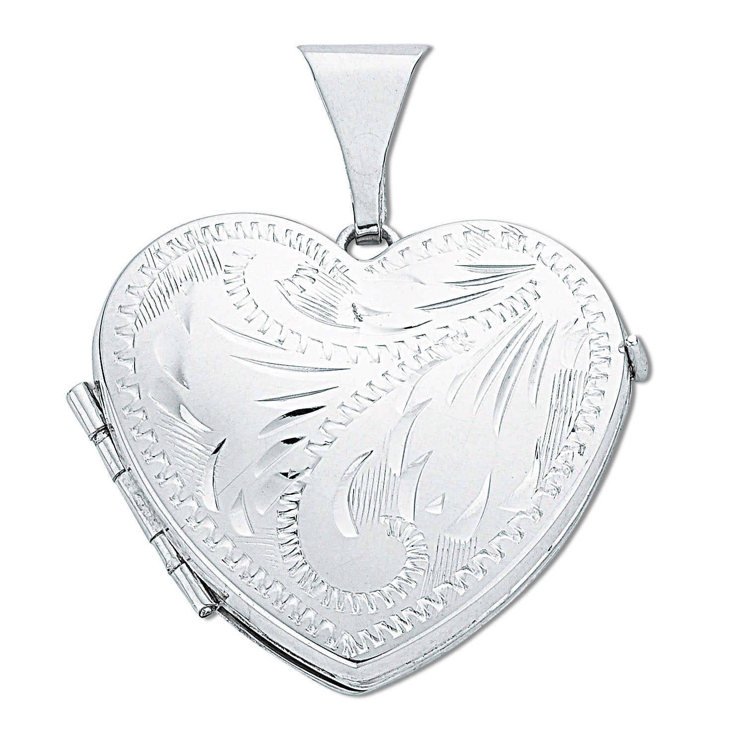 925 Sterling Silver Engraved Heart Shaped Family Locket with Chain