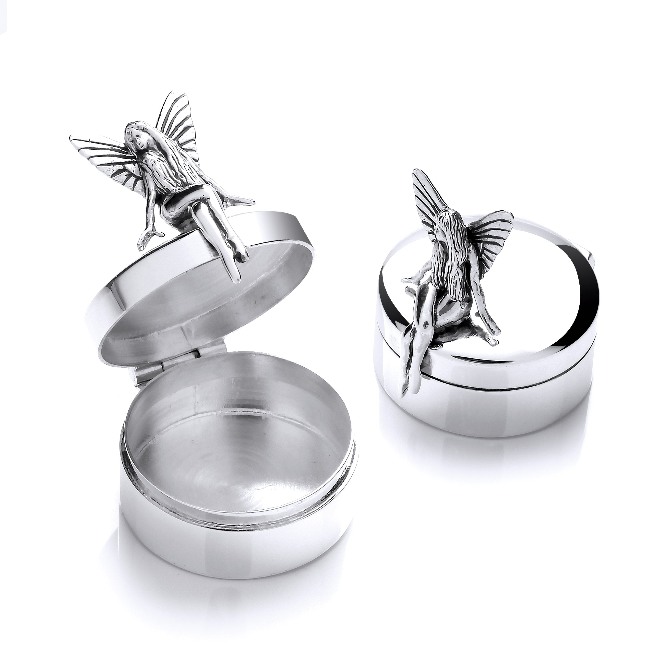 925 Sterling Silver Fairy Trinket (Pill) Round Box