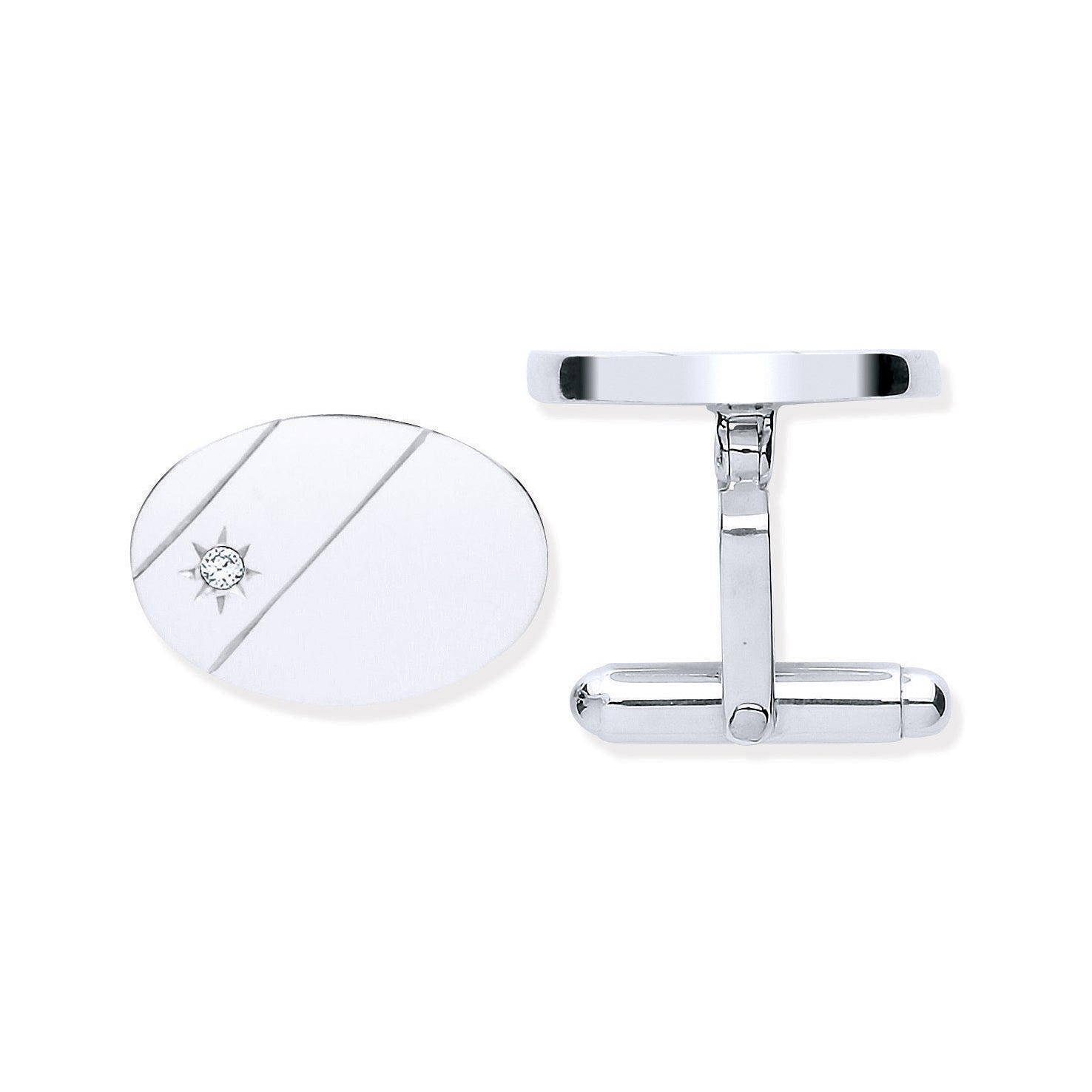 925 Sterling Silver CZ, Plain Oval Cufflinks