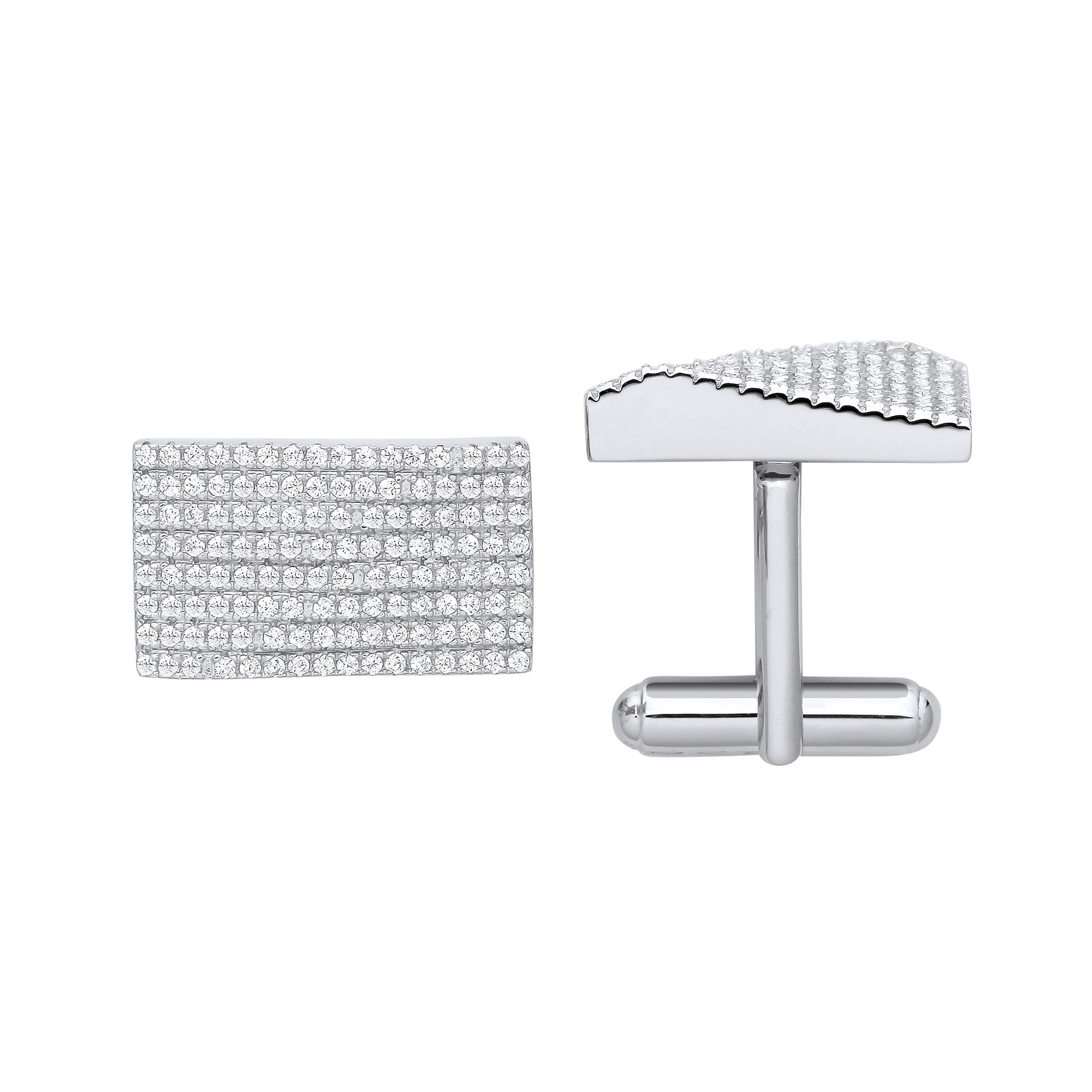 925 Sterling Silver Cubic Zirconia Rectangle Raised Slope Cufflinks