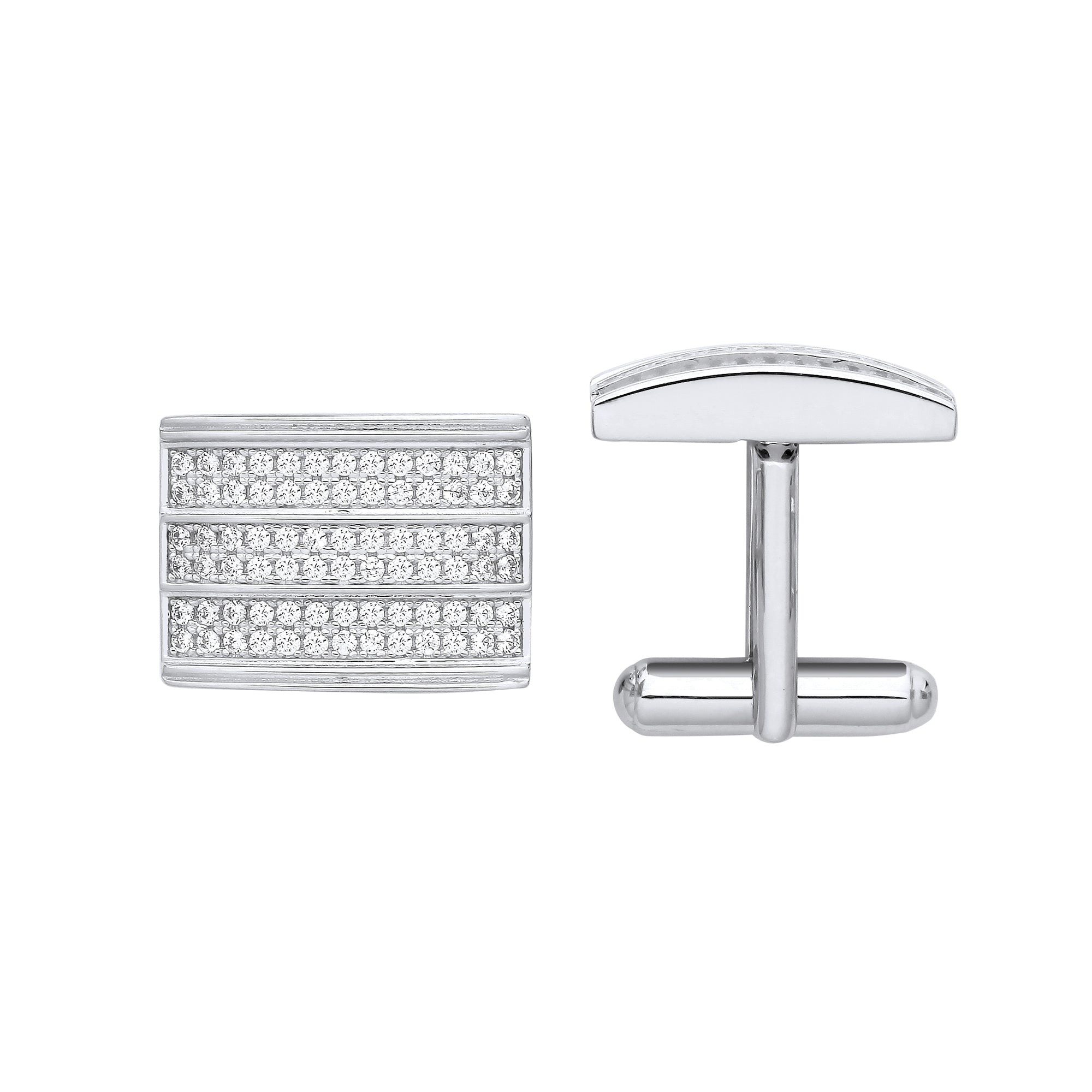 925 Sterling Silver Cubic Zirconia Rectangle Cufflinks