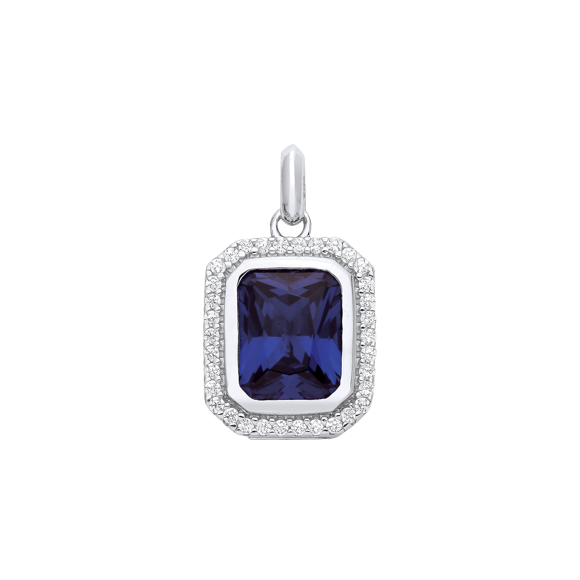 925 Sterling Silver Blue Octagon Cubic Zirconia Pendant with chain