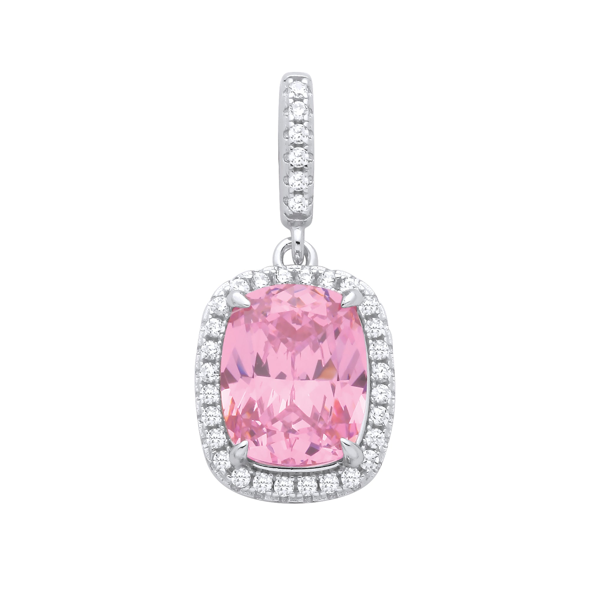 925 Sterling Silver Pink Cushion Cut CZ Pendant with Chain