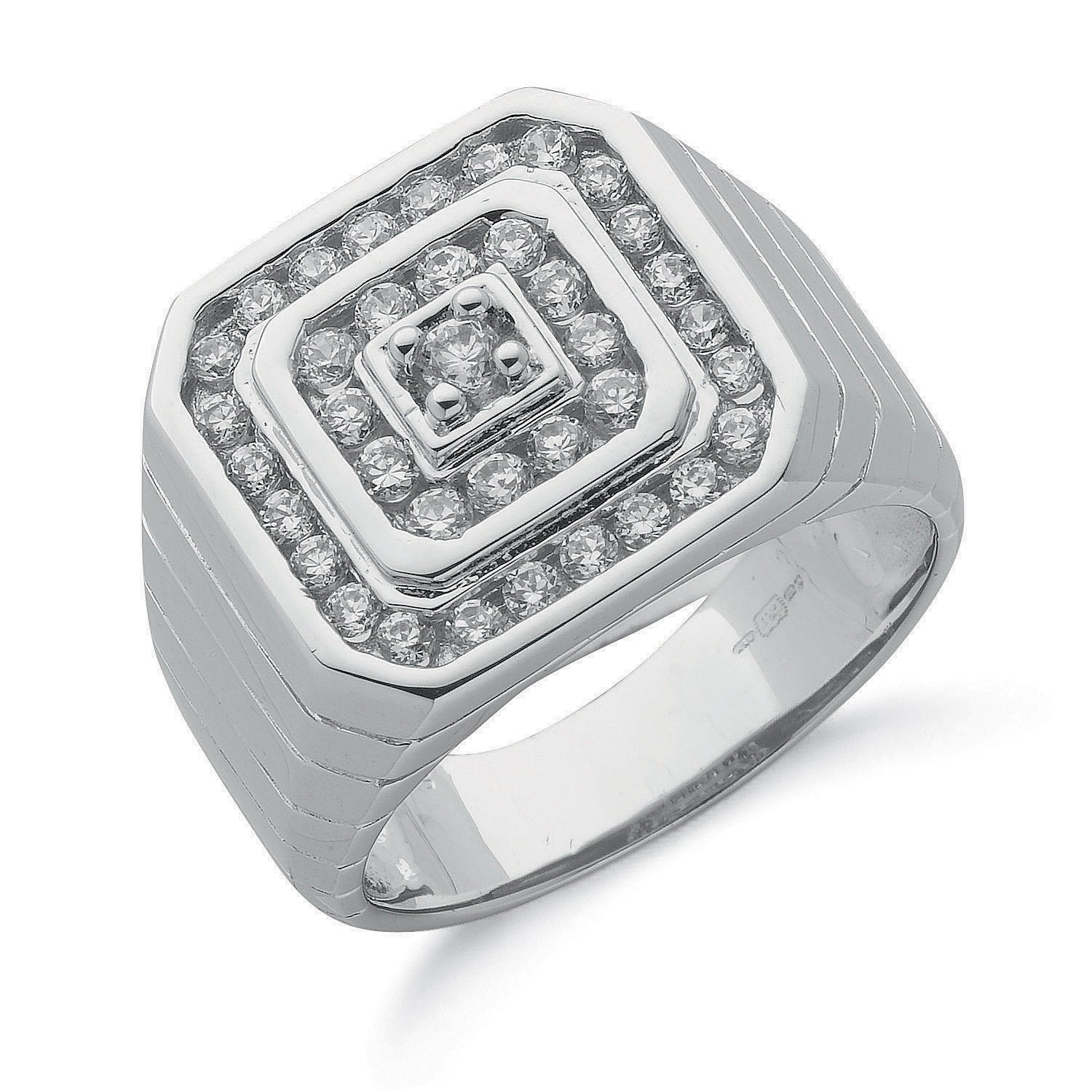 925 Sterling Silver Gents Cz Ring
