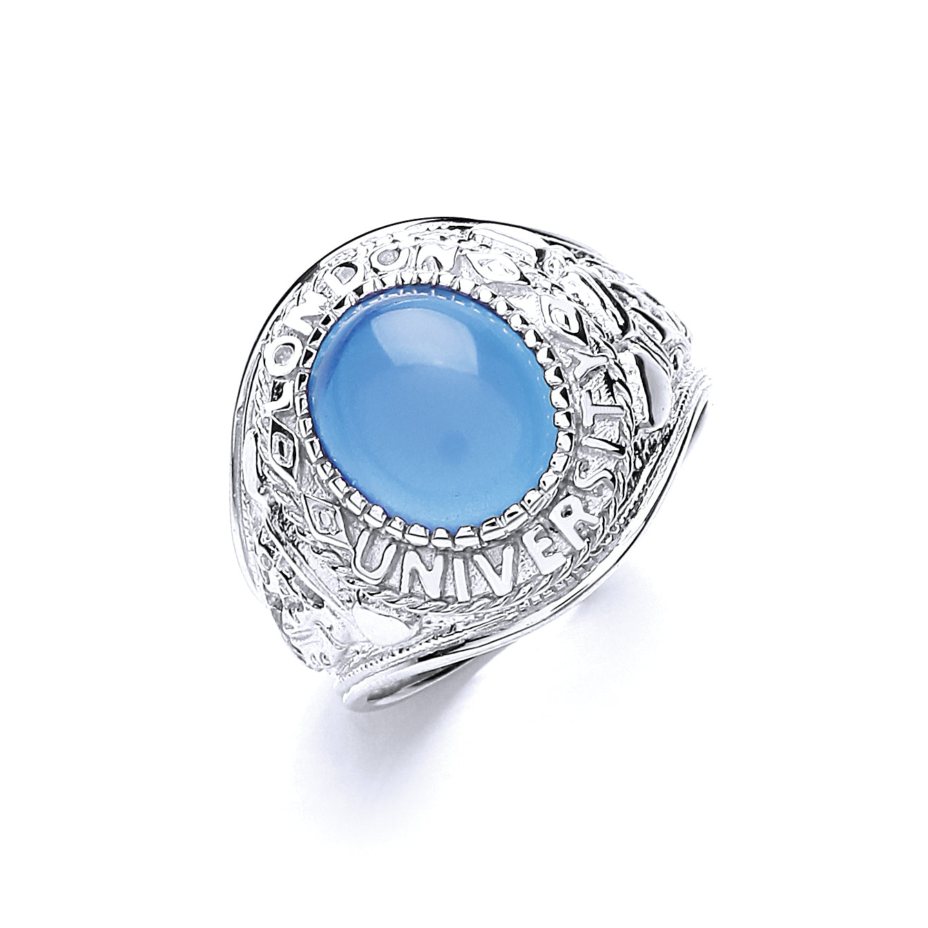 925 Sterling Silver Gents Blue Stone College Ring