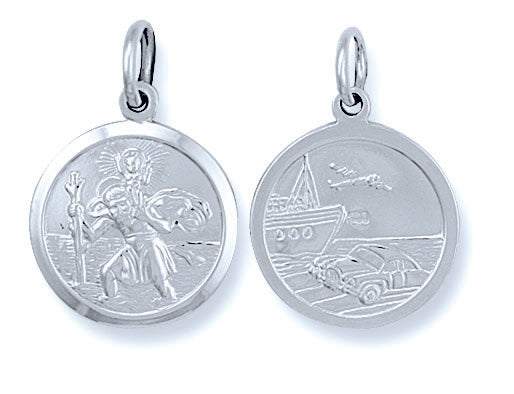 925 Sterling Silver Double Sided St Christopher Pendant with Chain