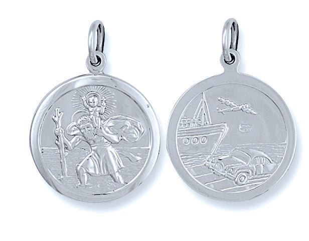 925 Sterling Silver Double Sided St Christopher Pendant with Chain