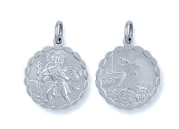 925 Sterling Silver Double Sided Fancy St Christopher Pendant with Chain